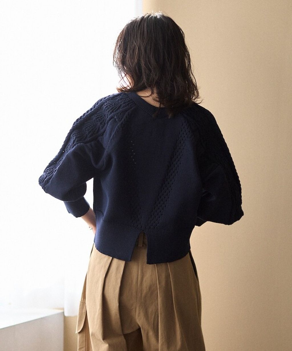 FREAKS STORE 立體麻花編織澎袖貝殼釦針織外套_26