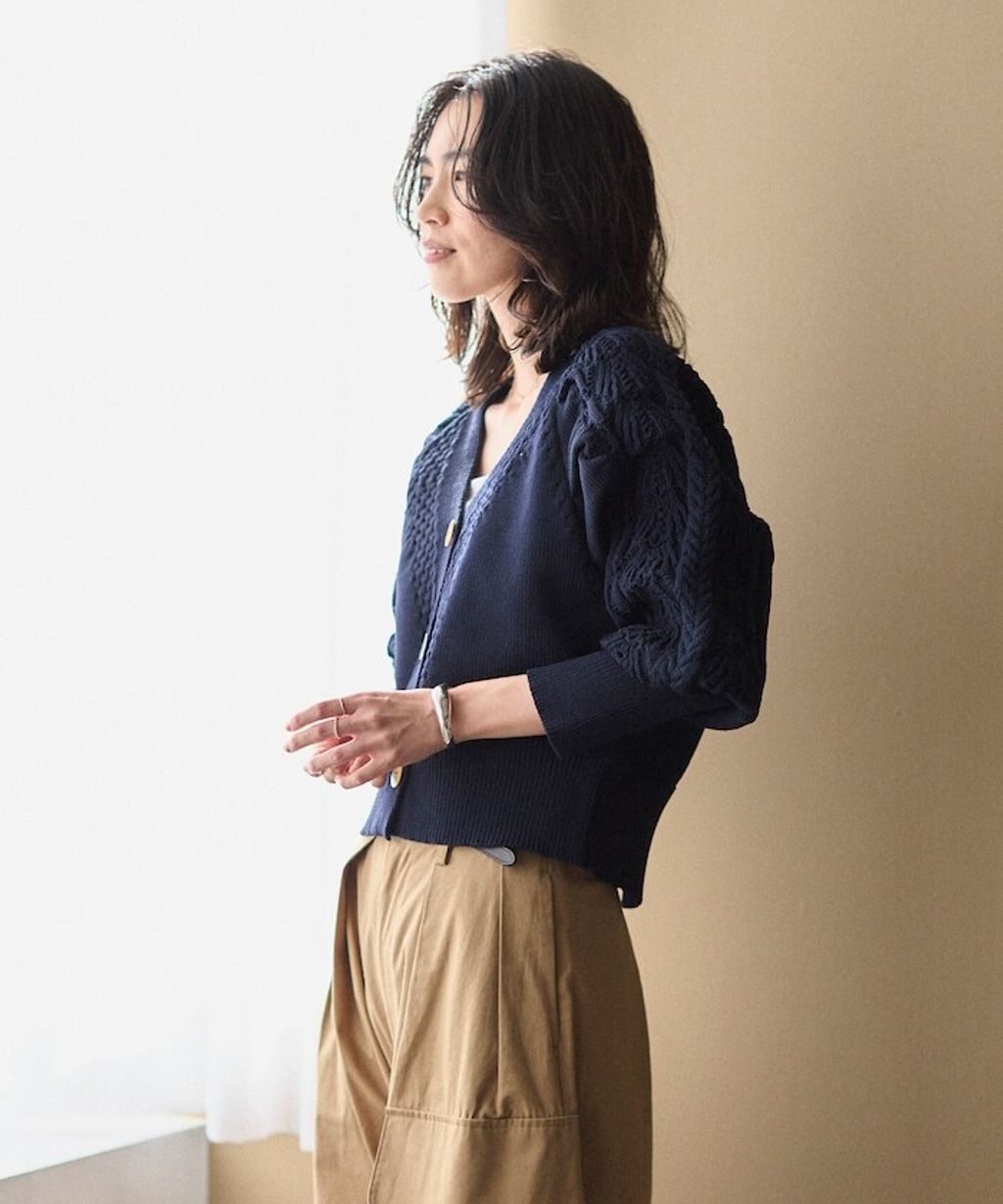 FREAKS STORE 立體麻花編織澎袖貝殼釦針織外套_28