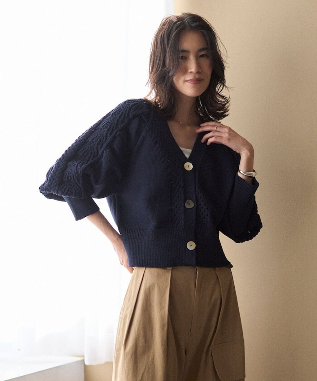 FREAKS STORE 立體麻花編織澎袖貝殼釦針織外套_24