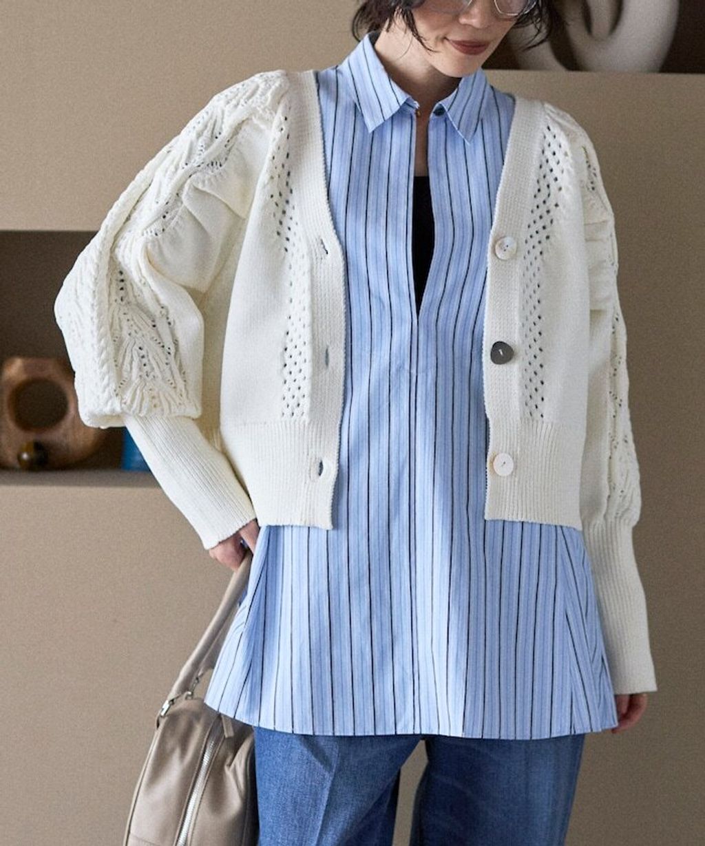 FREAKS STORE 立體麻花編織澎袖貝殼釦針織外套_14