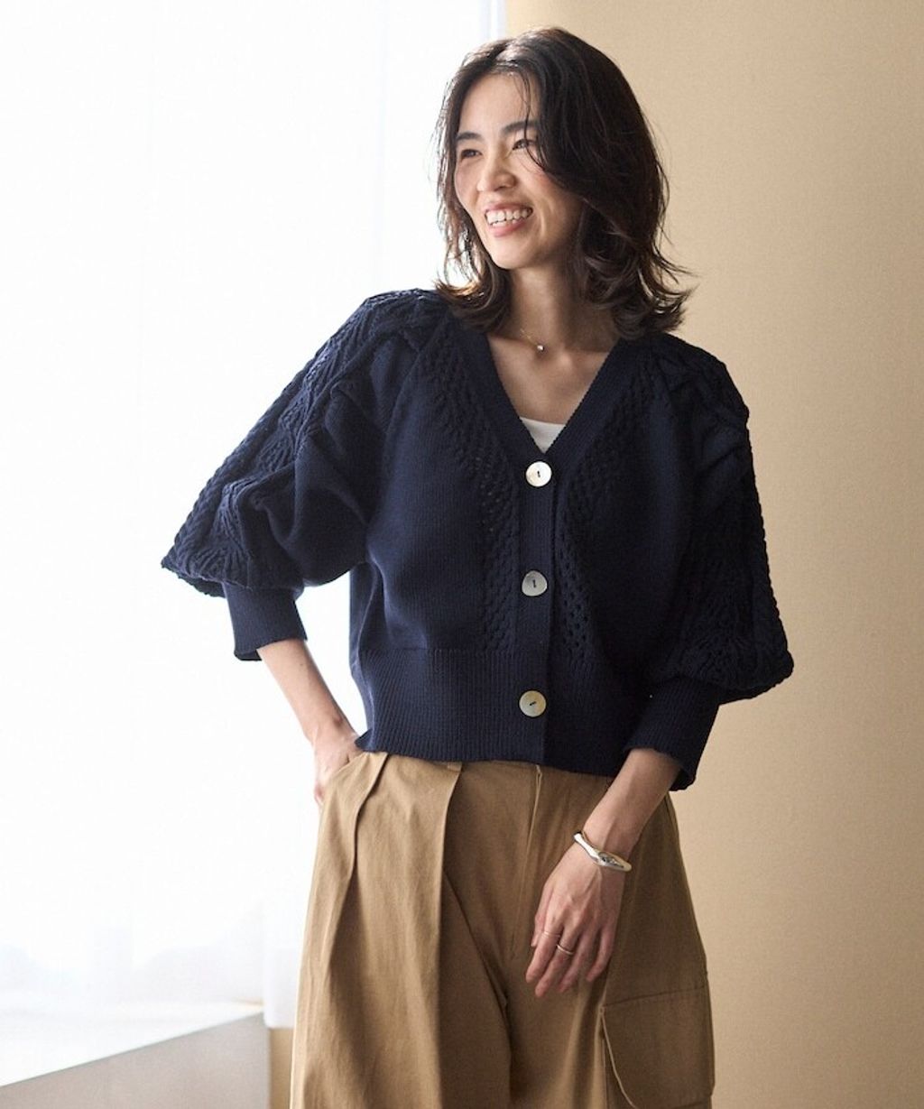 FREAKS STORE 立體麻花編織澎袖貝殼釦針織外套_23