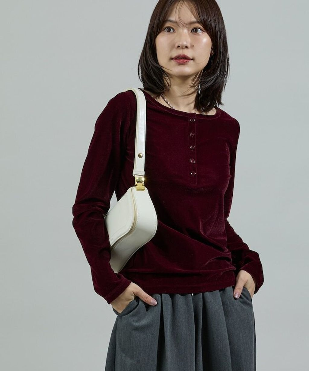 FREAKS STORE 天鵝絨亨利領修身長袖上衣_4