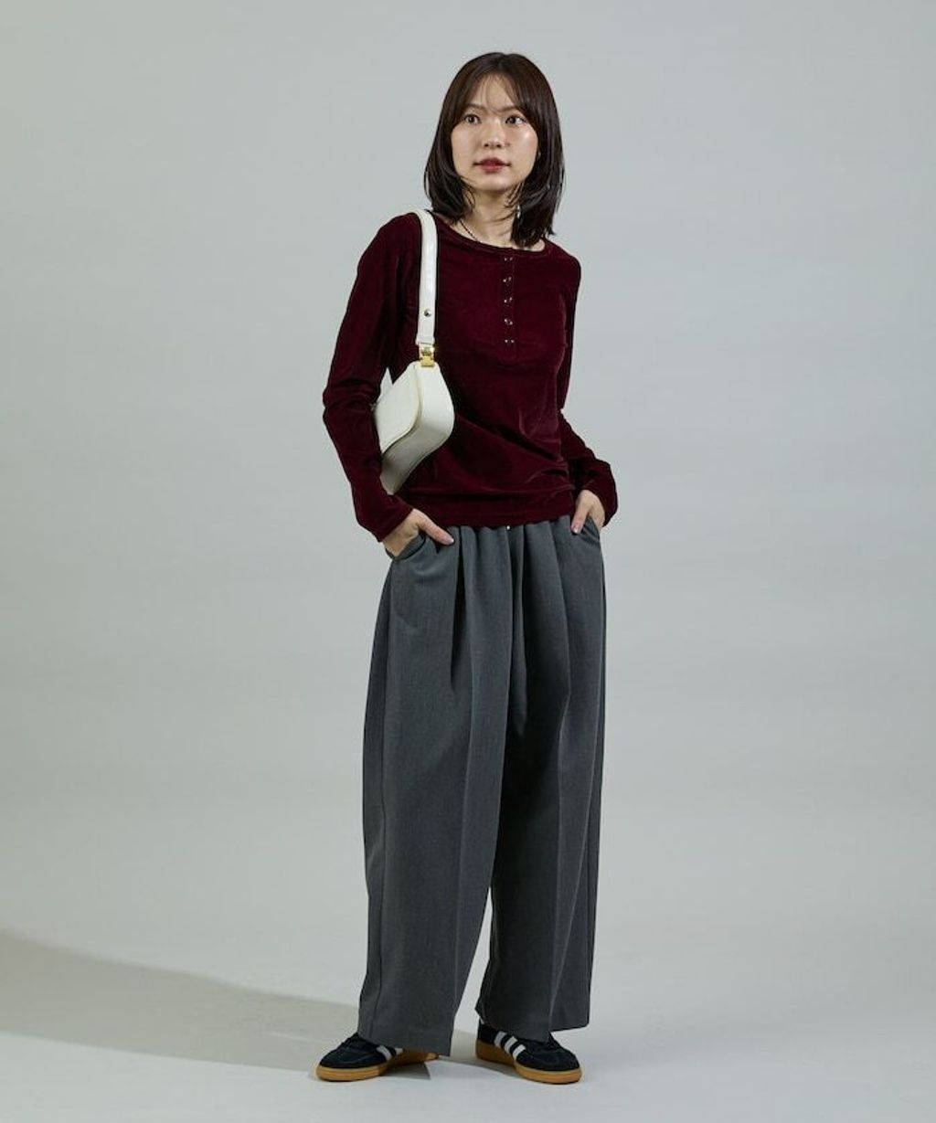 FREAKS STORE 天鵝絨亨利領修身長袖上衣_24