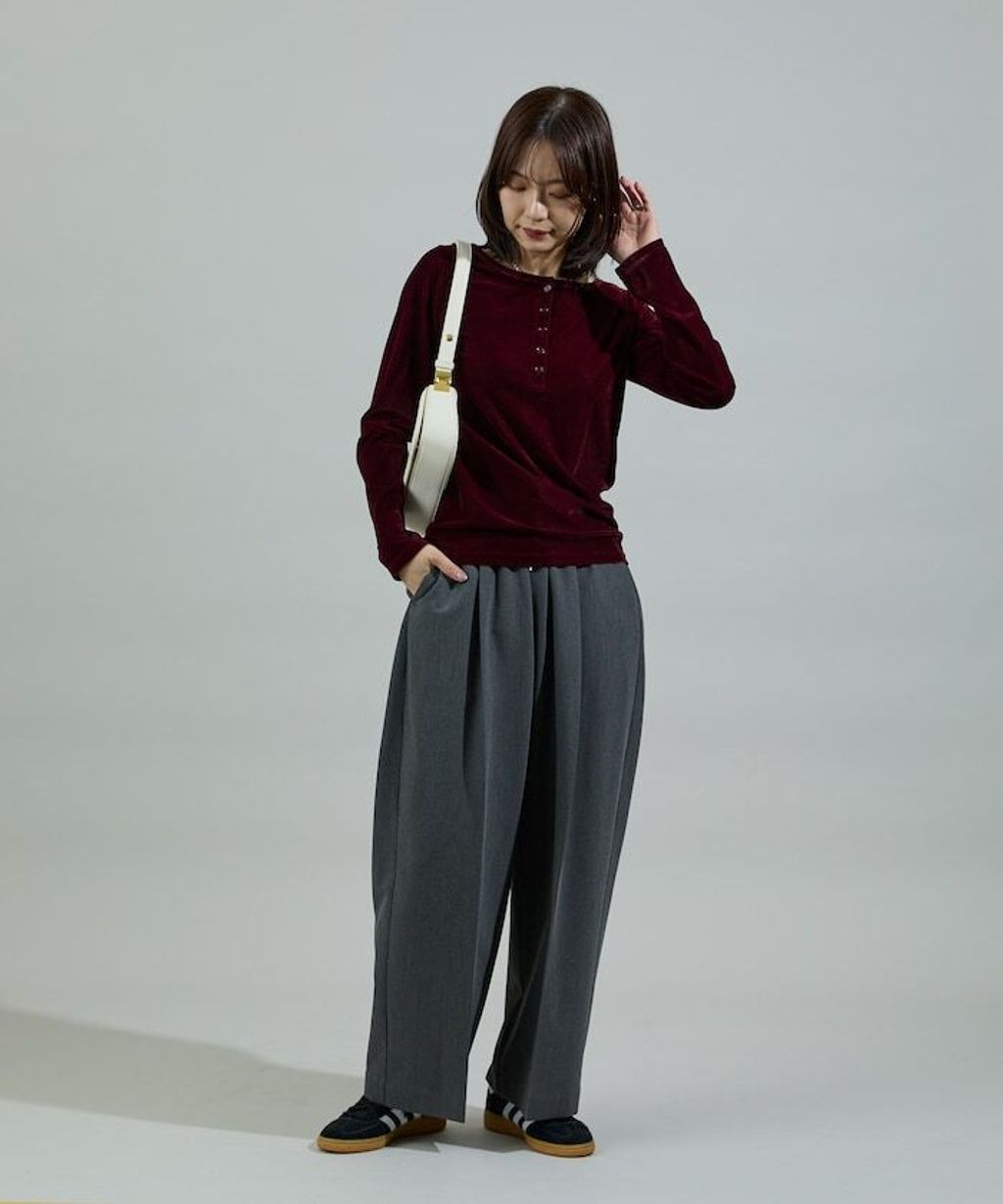 FREAKS STORE 天鵝絨亨利領修身長袖上衣_25