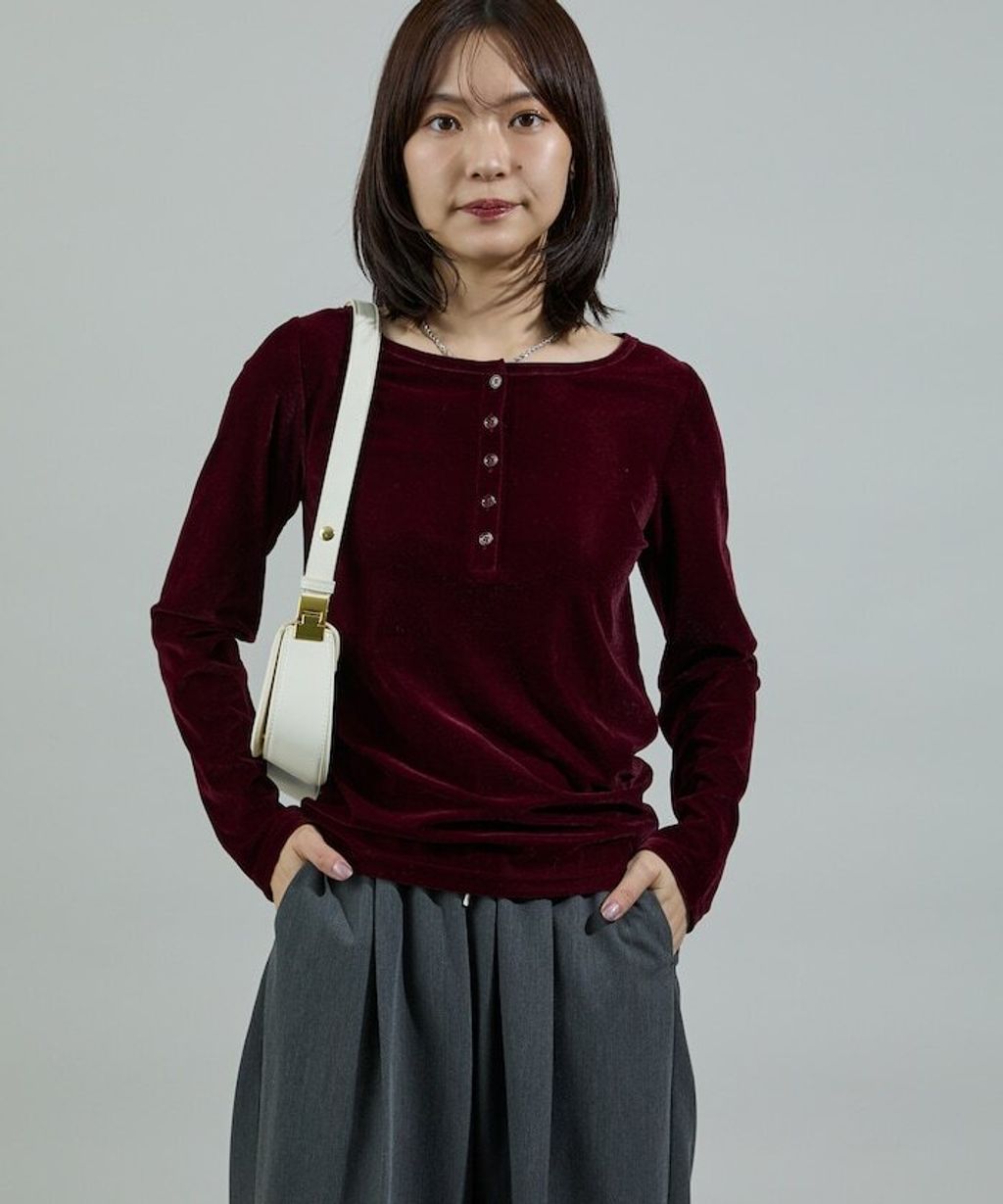 FREAKS STORE 天鵝絨亨利領修身長袖上衣_30