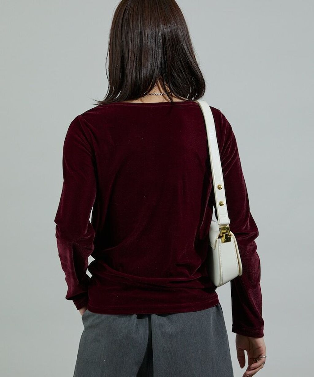 FREAKS STORE 天鵝絨亨利領修身長袖上衣_32