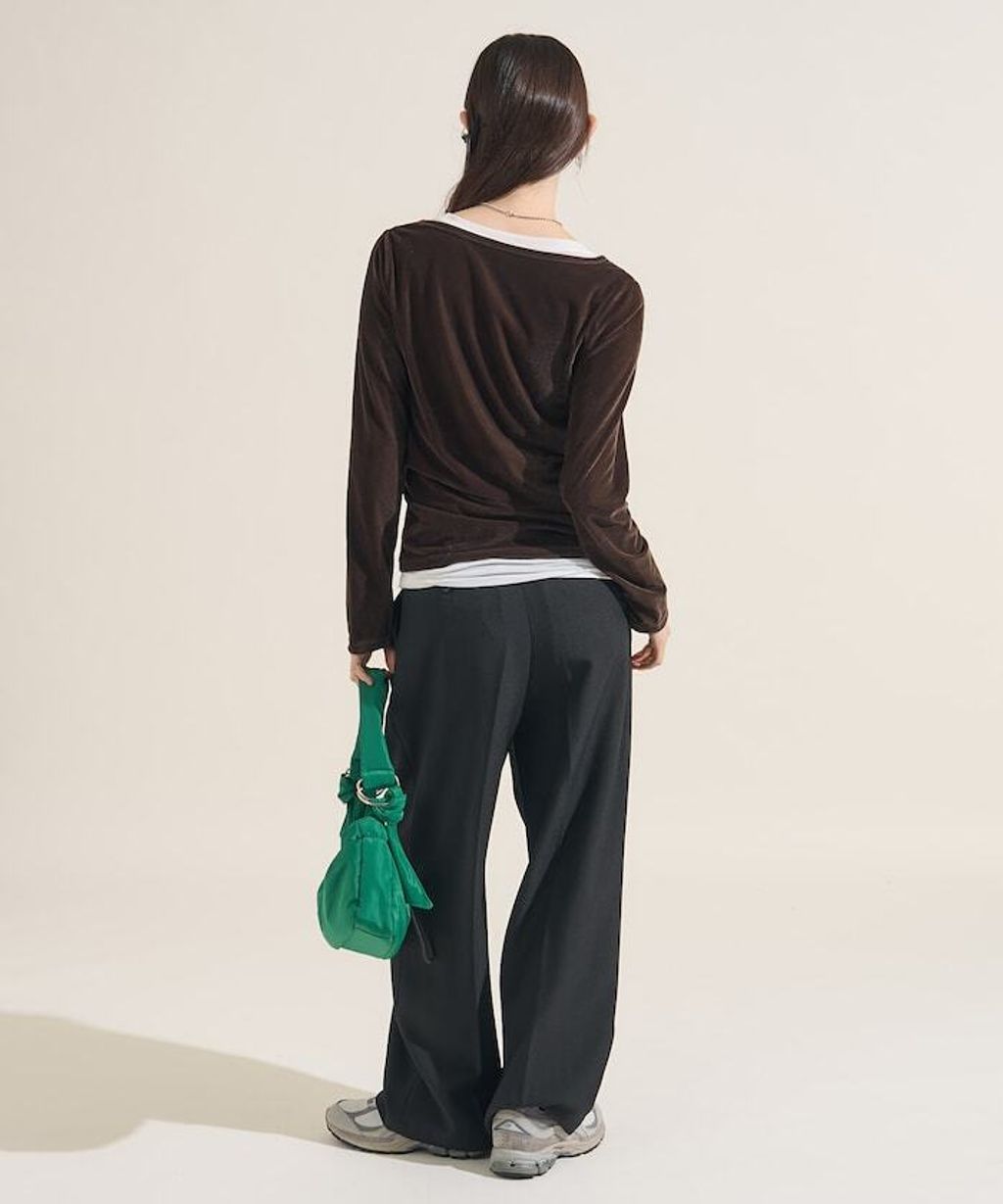 FREAKS STORE 天鵝絨亨利領修身長袖上衣_16