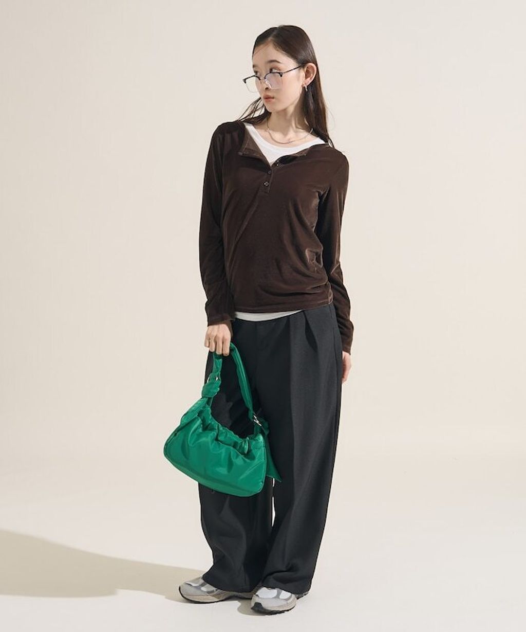 FREAKS STORE 天鵝絨亨利領修身長袖上衣_14