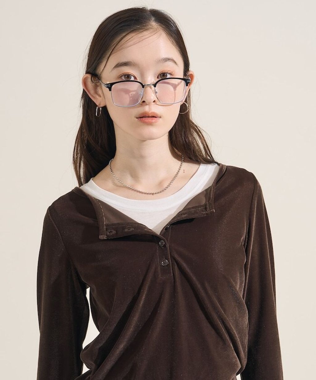 FREAKS STORE 天鵝絨亨利領修身長袖上衣_21