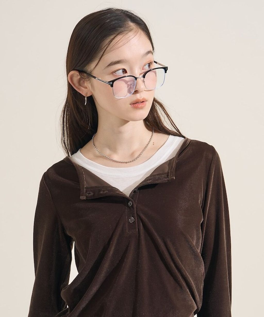 FREAKS STORE 天鵝絨亨利領修身長袖上衣_22