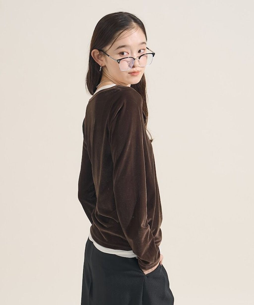 FREAKS STORE 天鵝絨亨利領修身長袖上衣_18