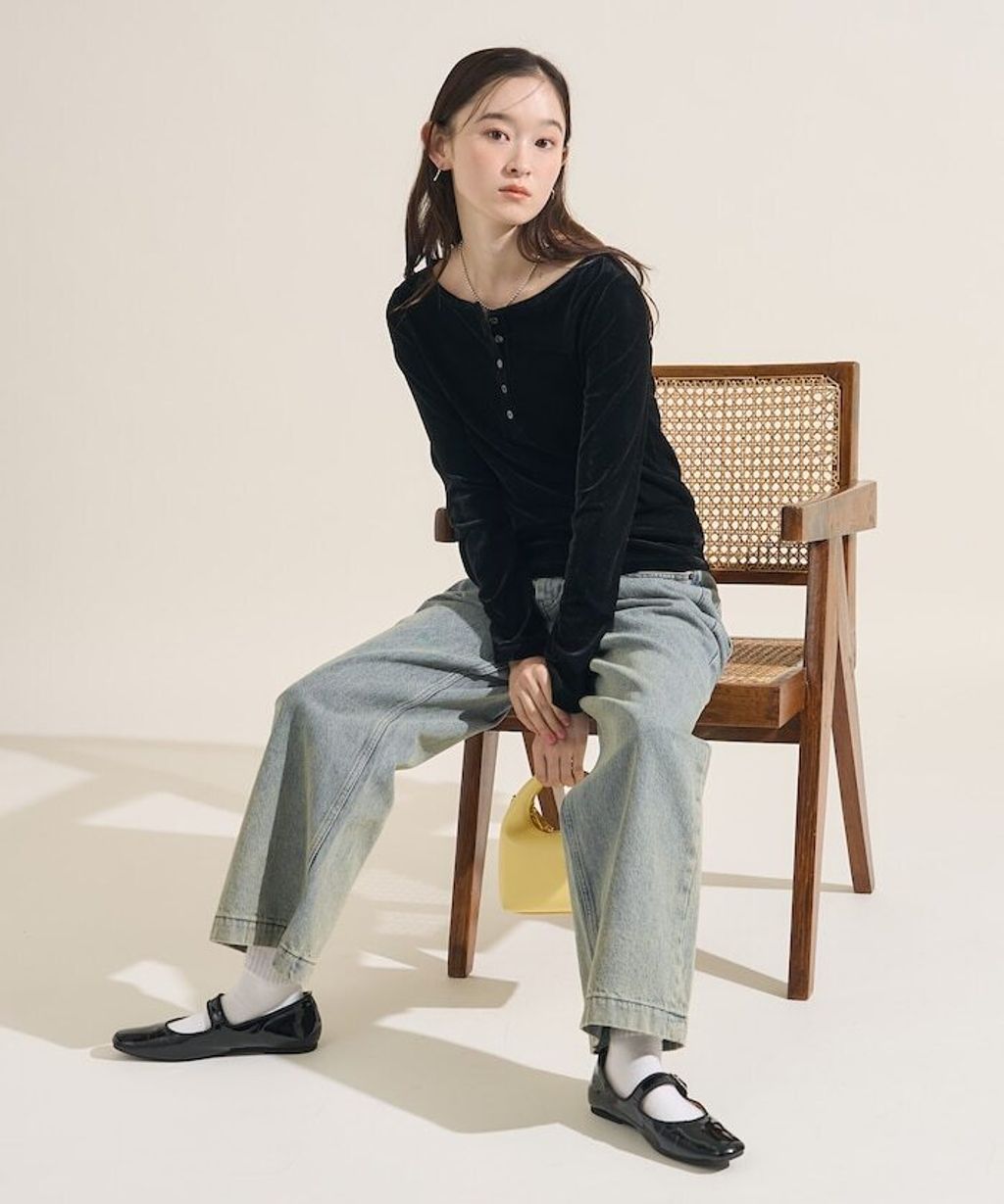 FREAKS STORE 天鵝絨亨利領修身長袖上衣_7