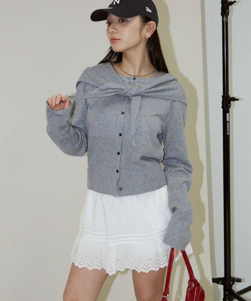 FREAKS STORE 圓領針織親膚開襟衫套組(附多功能披肩)_12