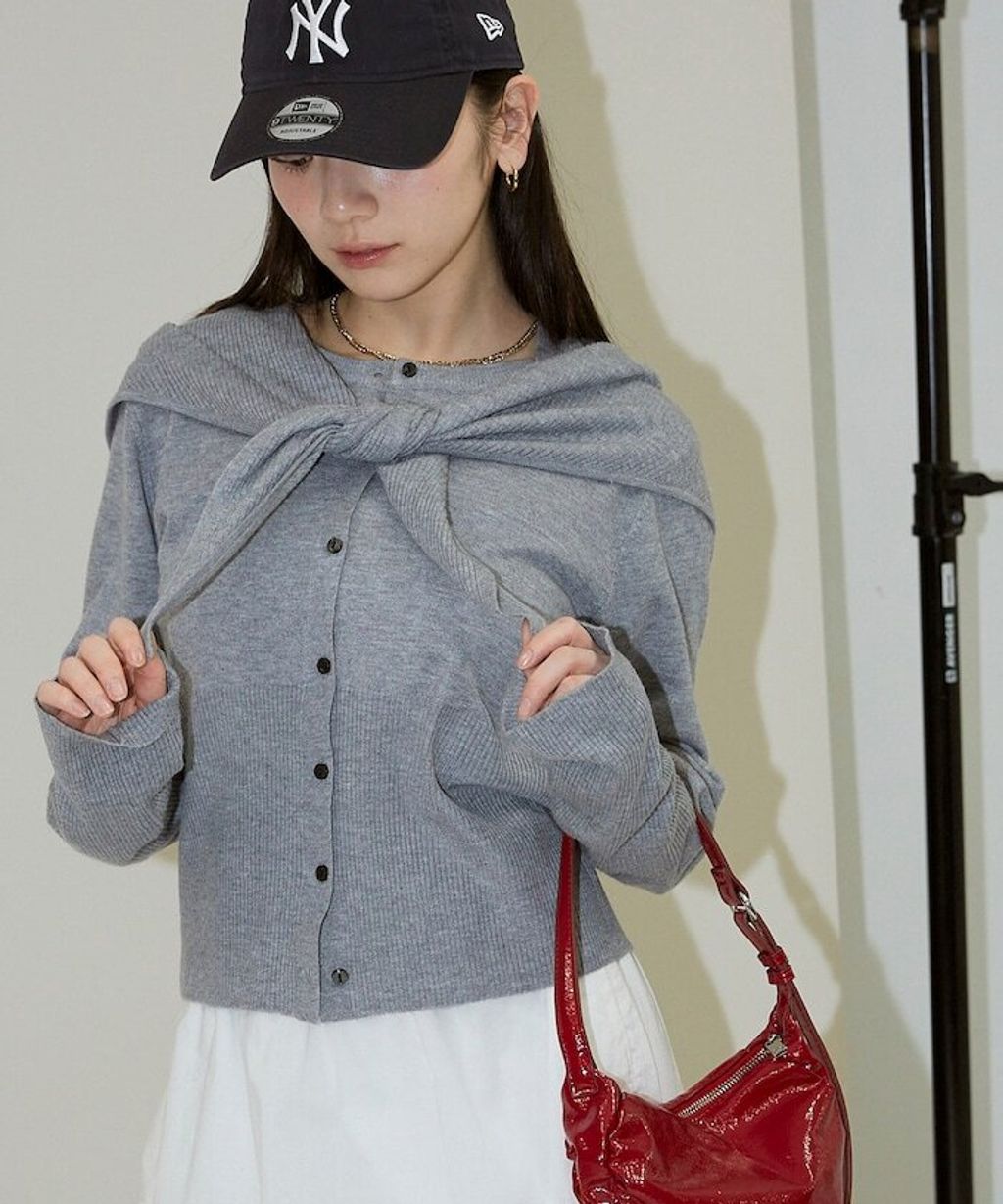 FREAKS STORE 圓領針織親膚開襟衫套組(附多功能披肩)_6