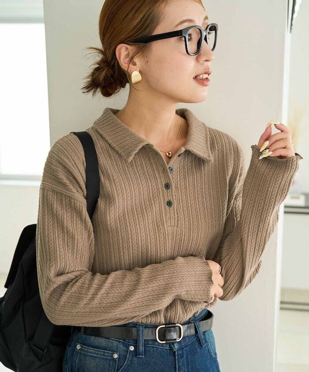 FREAKS STORE 細編麻花保暖POLO領針織上衣_5