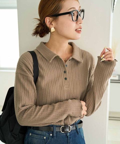 FREAKS STORE 細編麻花保暖POLO領針織上衣_5