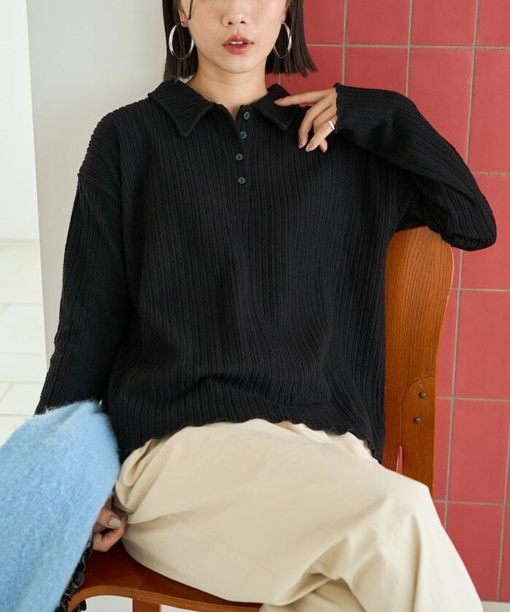 FREAKS STORE 細編麻花保暖POLO領針織上衣_4