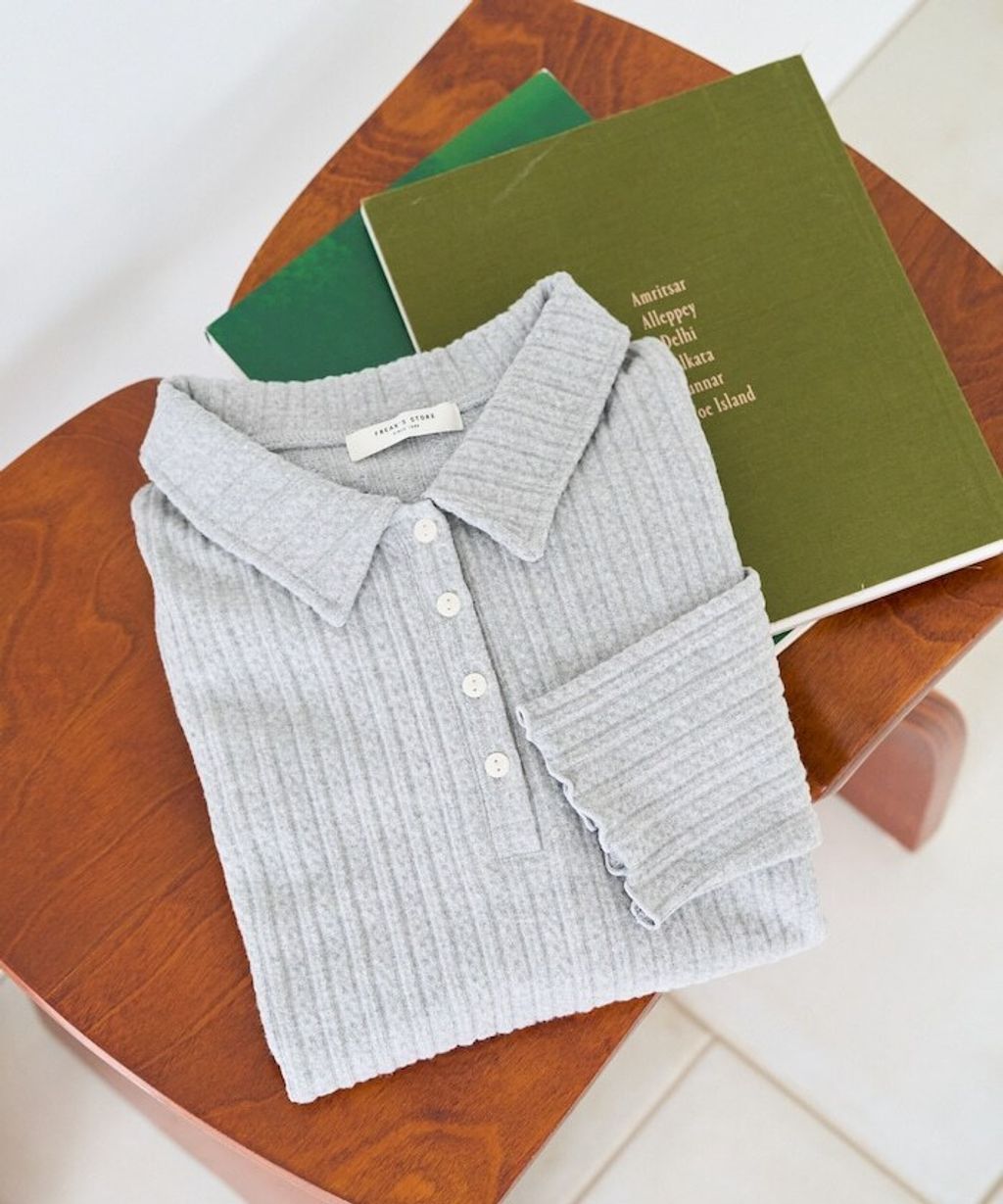 FREAKS STORE 細編麻花保暖POLO領針織上衣_3