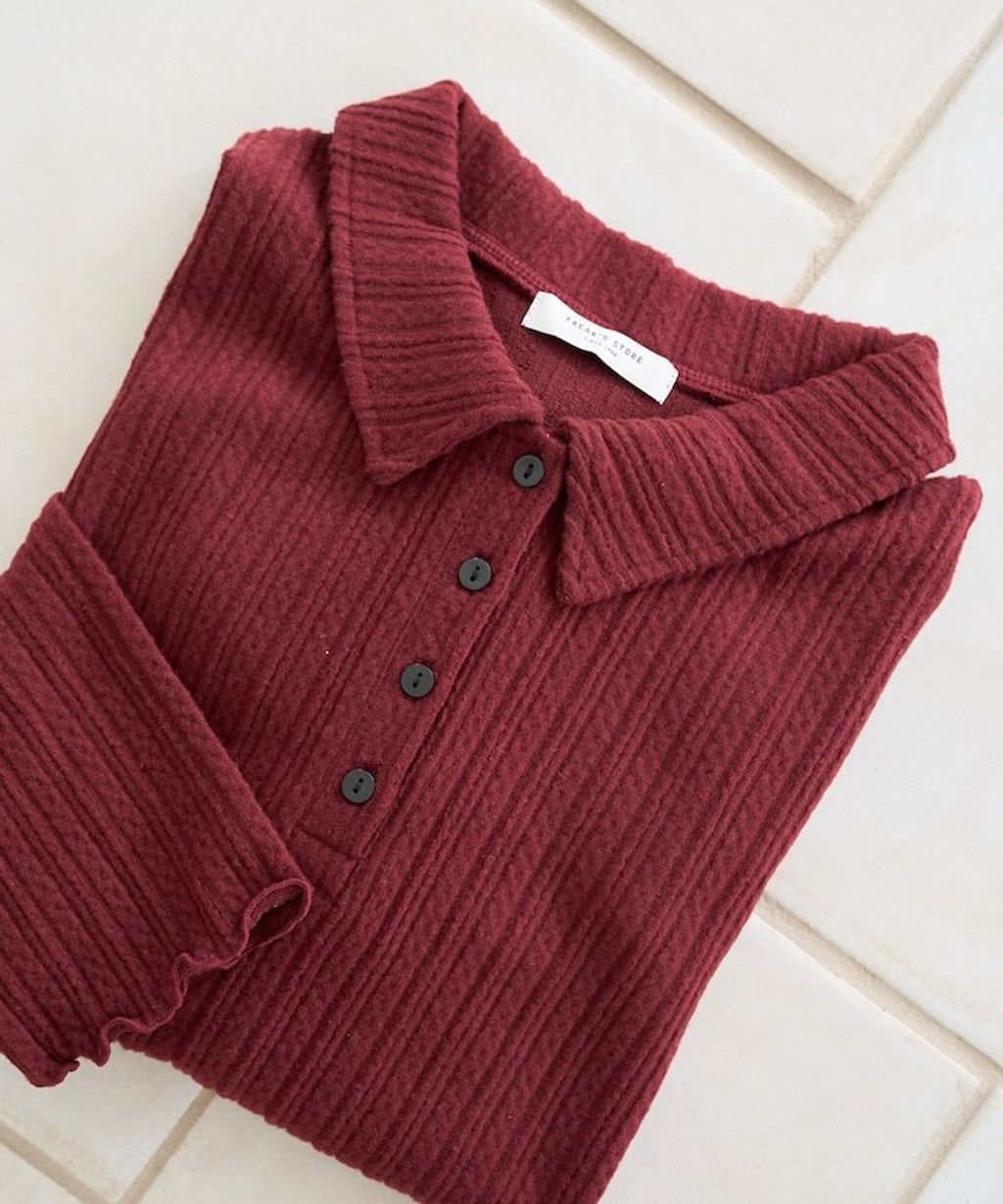 FREAKS STORE 細編麻花保暖POLO領針織上衣_6