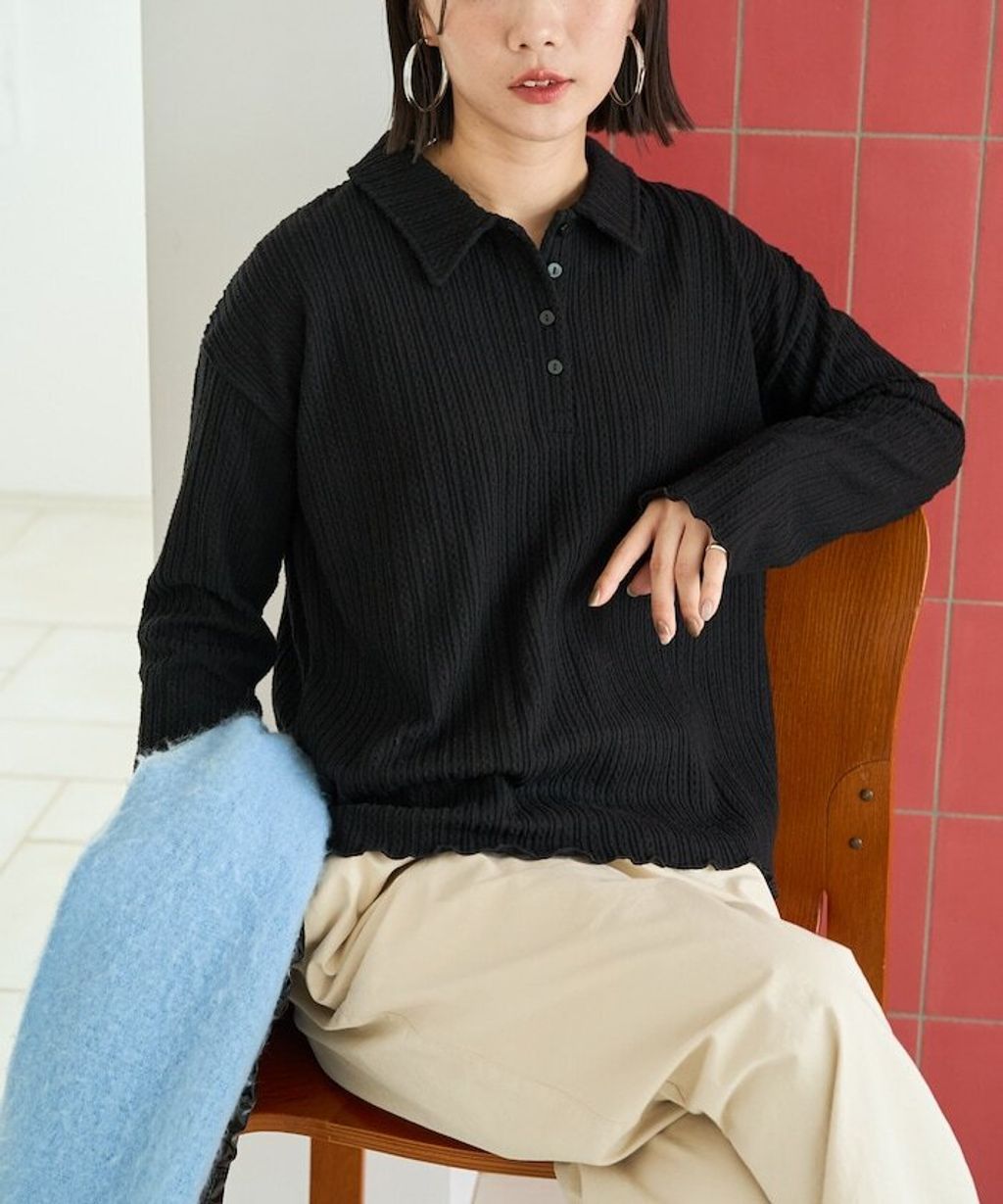 FREAKS STORE 細編麻花保暖POLO領針織上衣_34