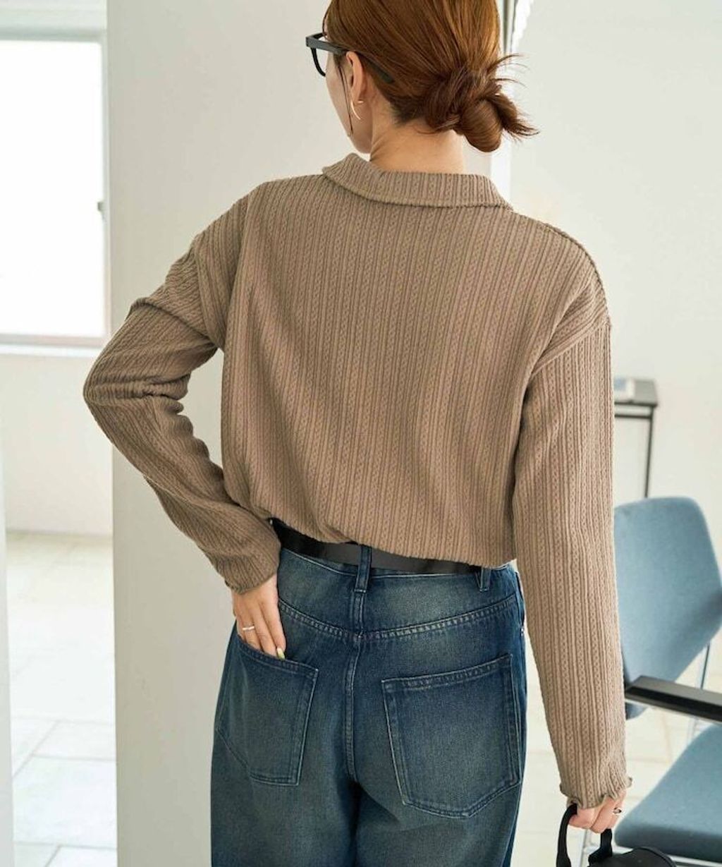 FREAKS STORE 細編麻花保暖POLO領針織上衣_21