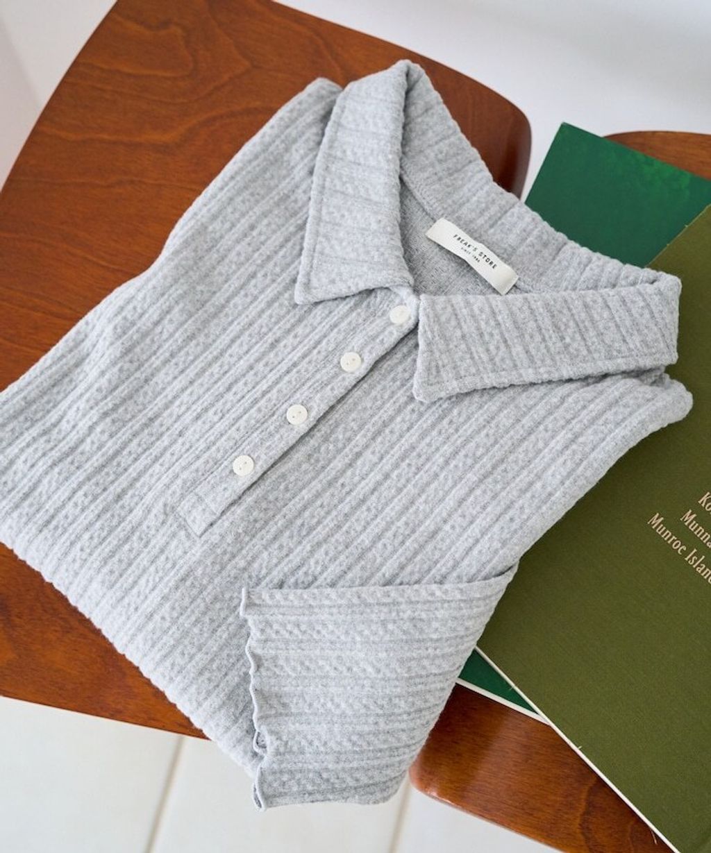 FREAKS STORE 細編麻花保暖POLO領針織上衣_24