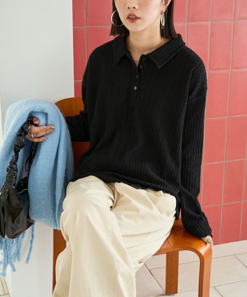 FREAKS STORE 細編麻花保暖POLO領針織上衣_35