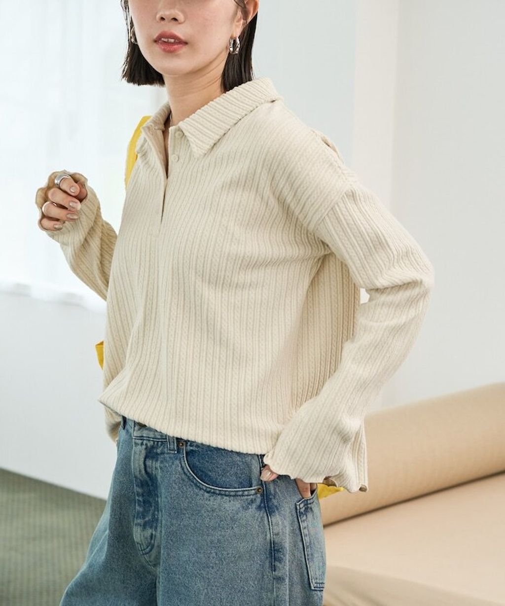 FREAKS STORE 細編麻花保暖POLO領針織上衣_11