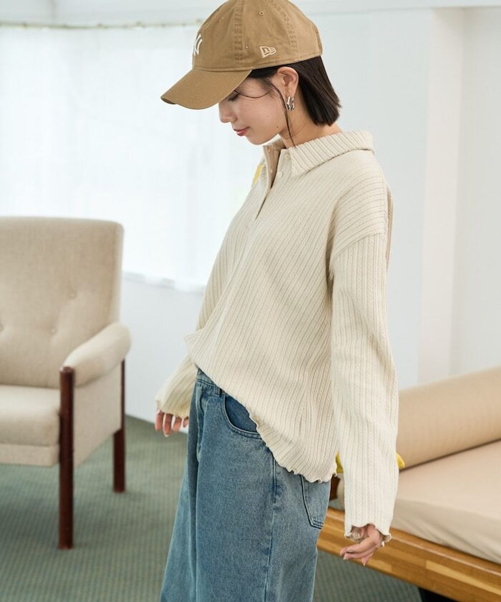 FREAKS STORE 細編麻花保暖POLO領針織上衣_10