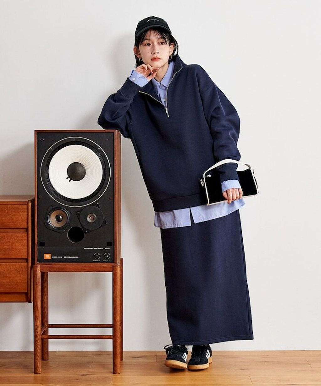 FREAKS STORE 太空棉半開襟上衣+修身長裙兩套組_5