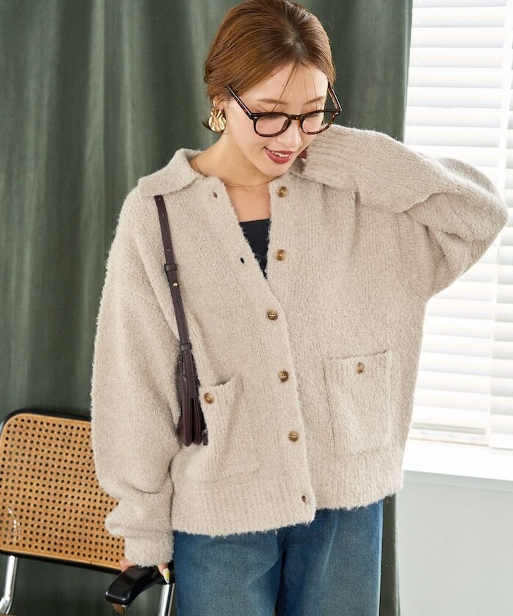 FREAKS STORE 法式復古暖感毛圈布POLO領針織開襟衫_14