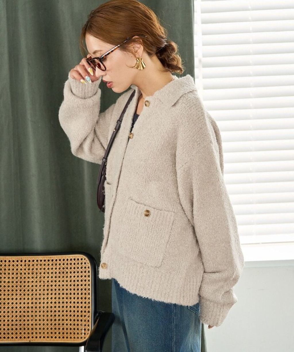 FREAKS STORE 法式復古暖感毛圈布POLO領針織開襟衫_11