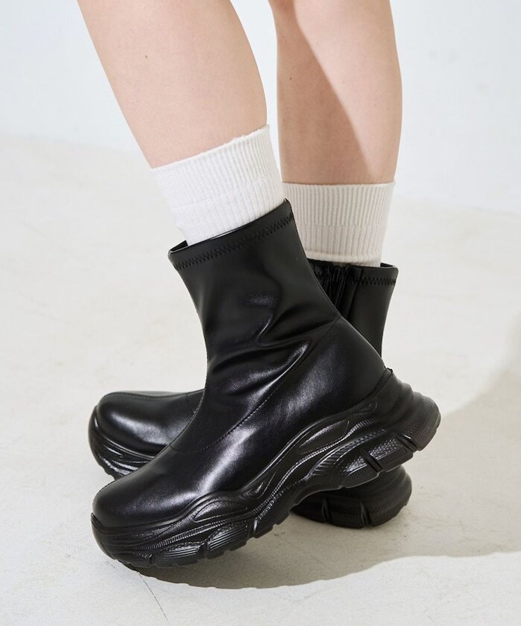 FREAKS STORE 防潑水防滑厚底皮革質感短靴_1