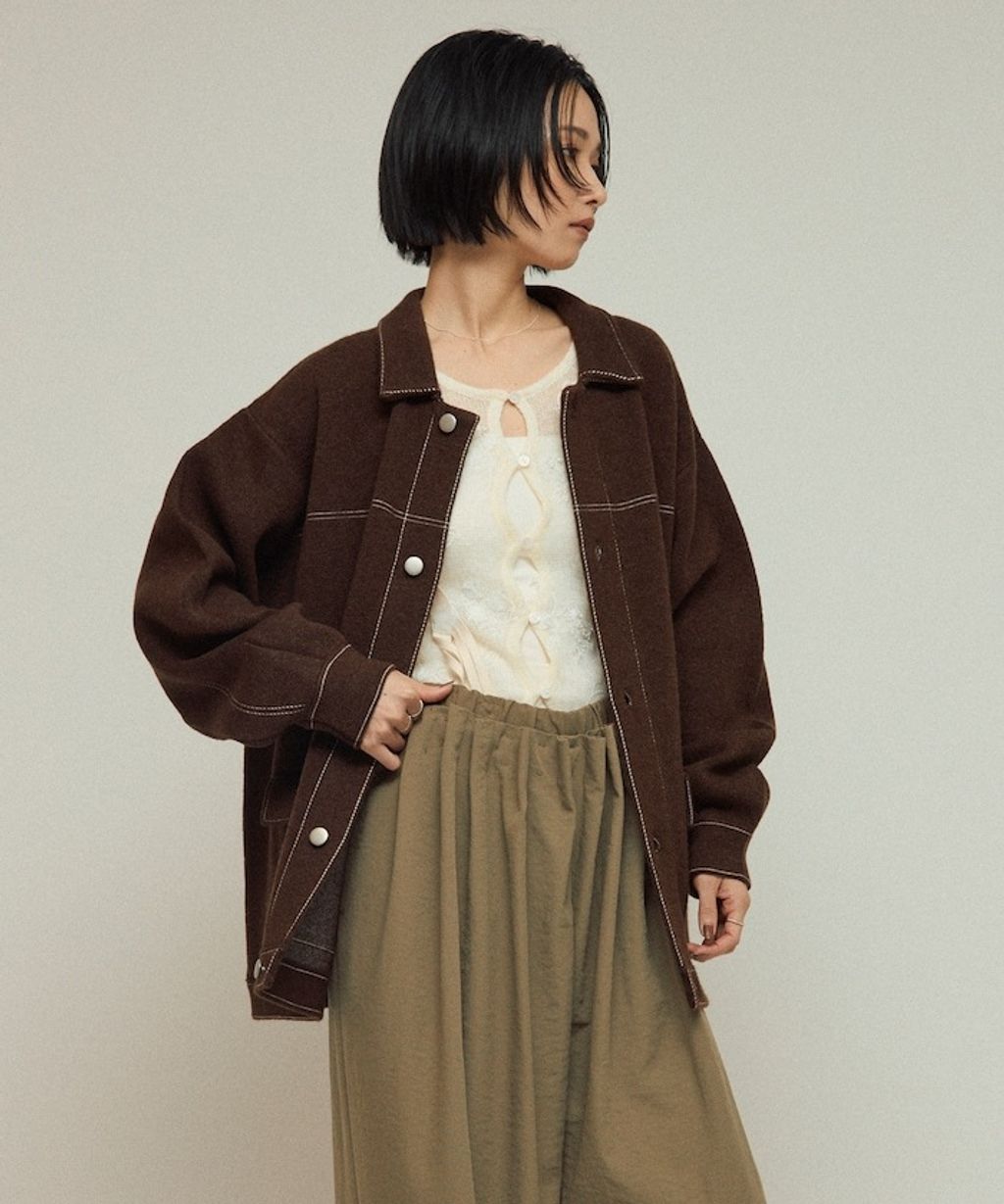 FREAKS STORE 縫線羊毛混紡針織工裝外套_40