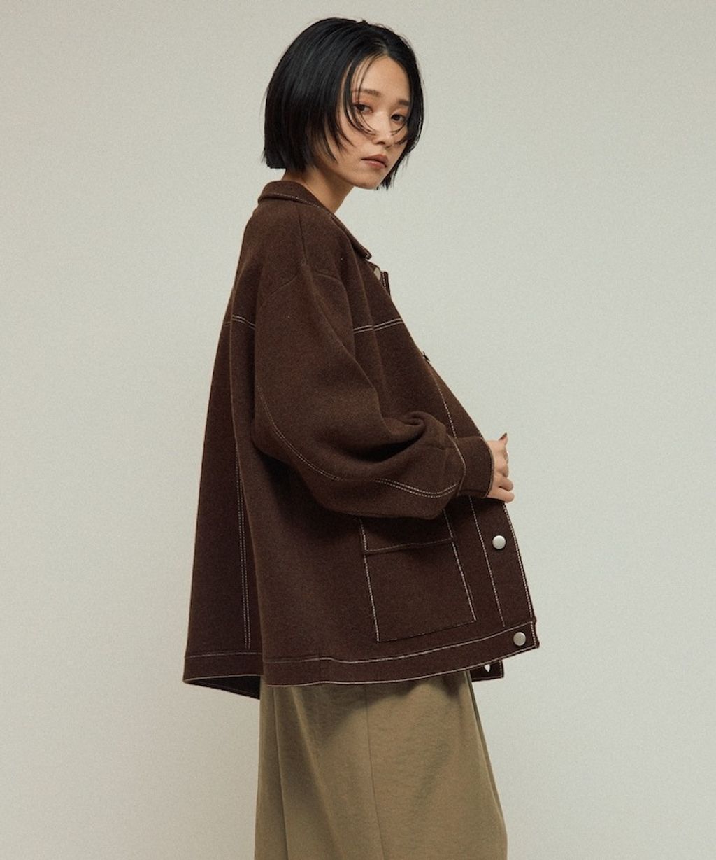 FREAKS STORE 縫線羊毛混紡針織工裝外套_38