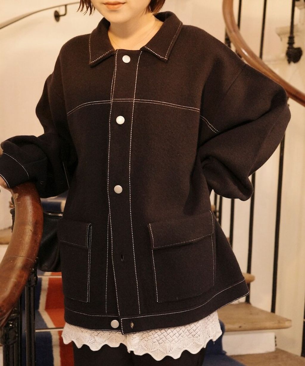 FREAKS STORE 縫線羊毛混紡針織工裝外套_30