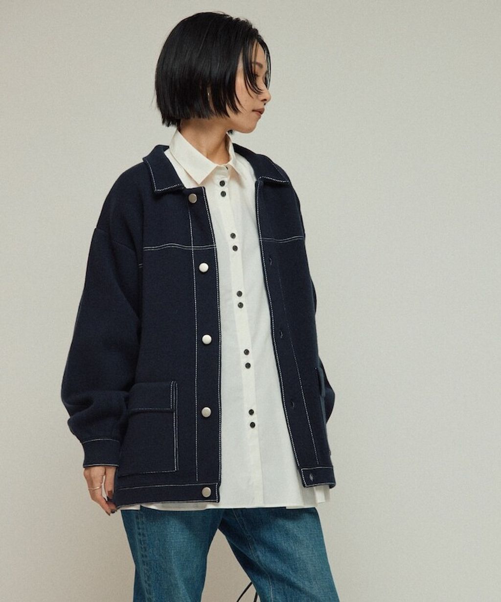 FREAKS STORE 縫線羊毛混紡針織工裝外套_64