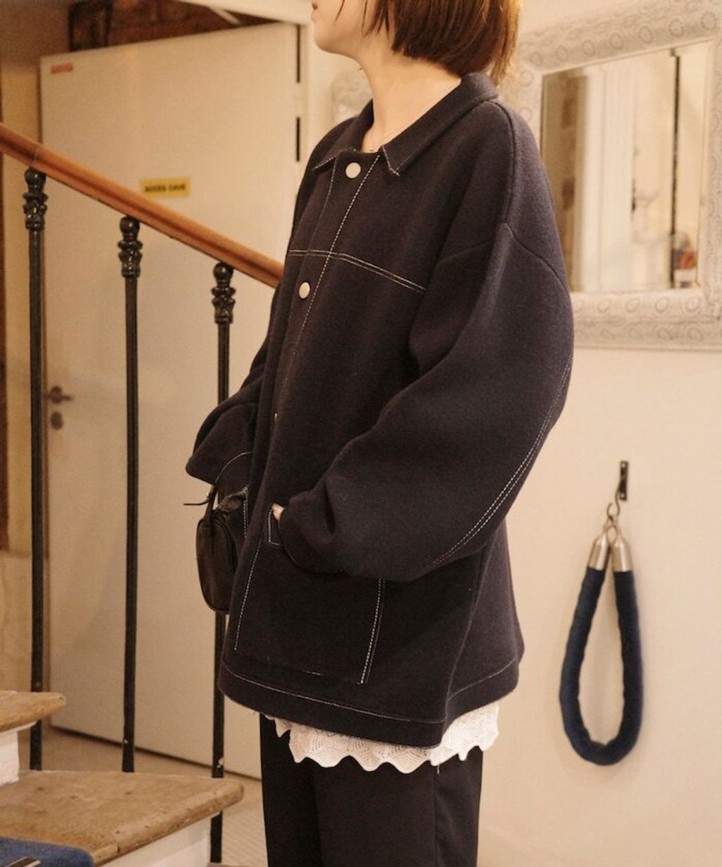 FREAKS STORE 縫線羊毛混紡針織工裝外套_25