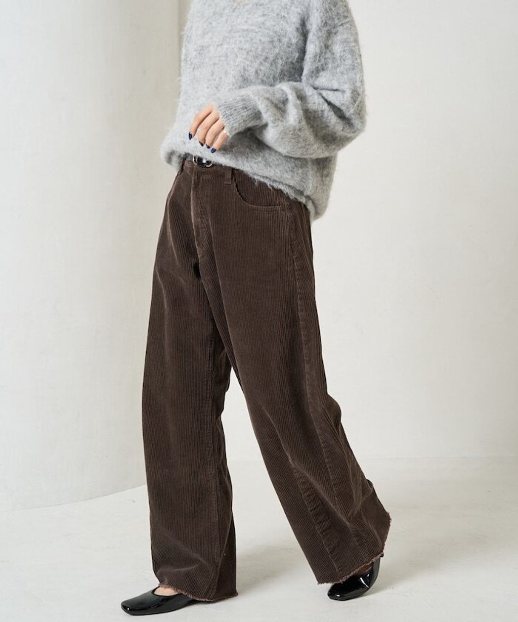 FREAKS STORE 細條紋燈芯絨顯瘦圓弧剪裁長褲_6