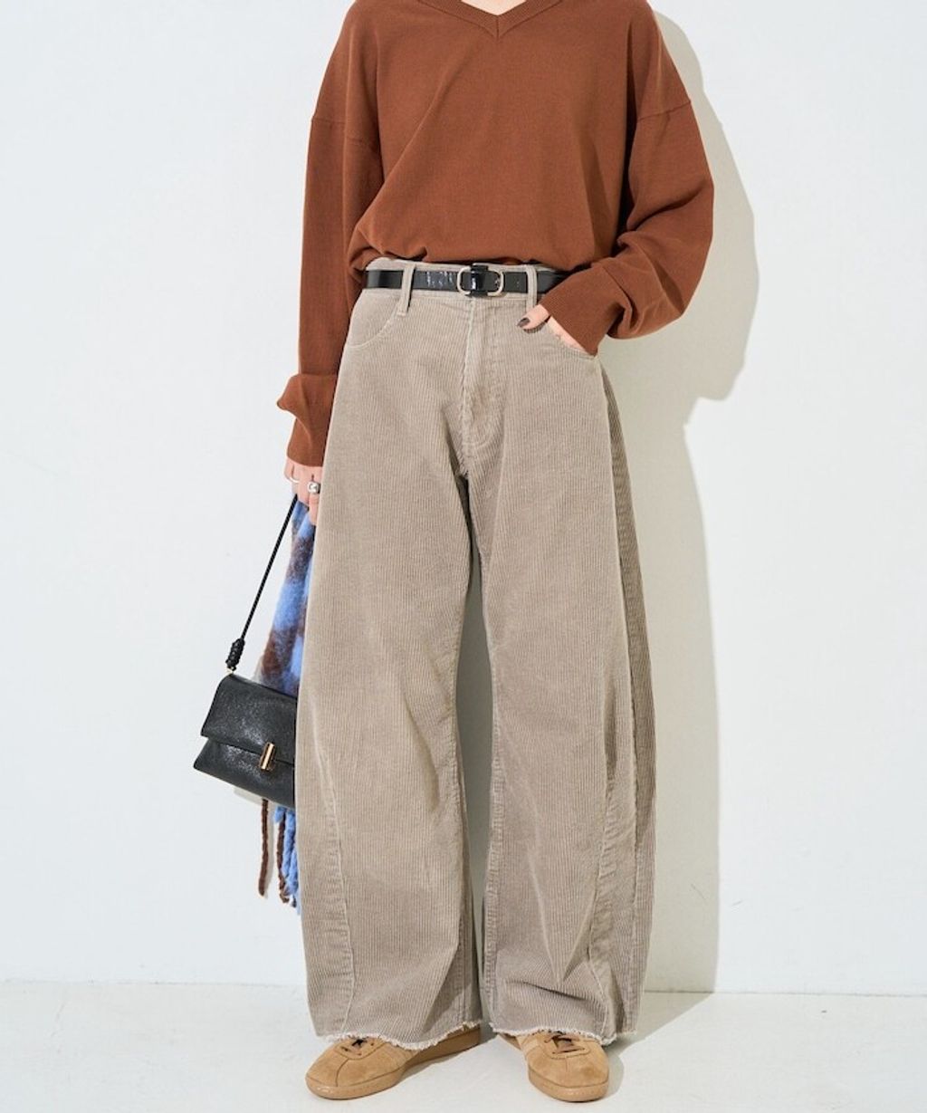 FREAKS STORE 細條紋燈芯絨顯瘦圓弧剪裁長褲_1