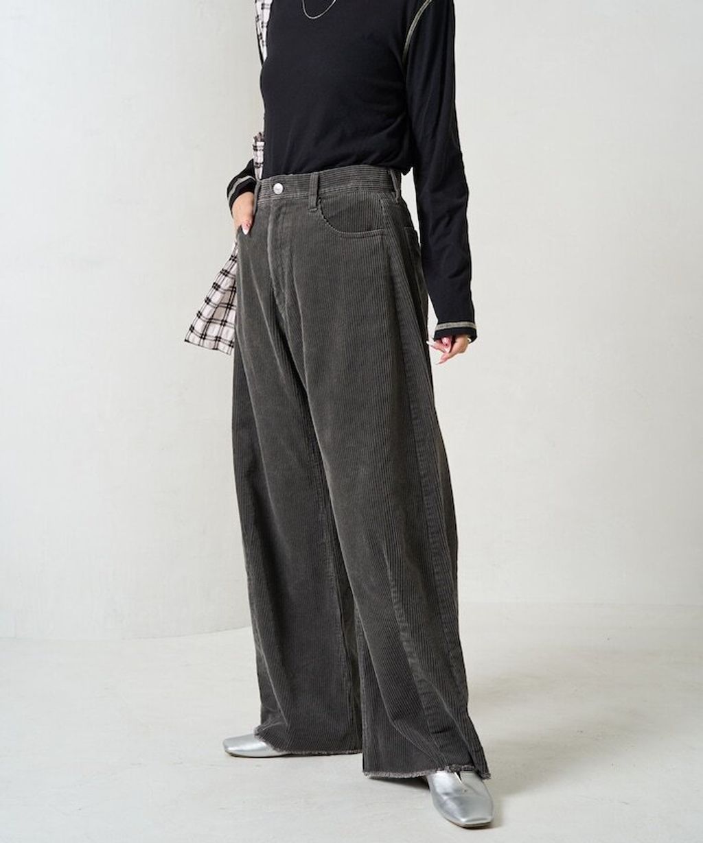 FREAKS STORE 細條紋燈芯絨顯瘦圓弧剪裁長褲_52
