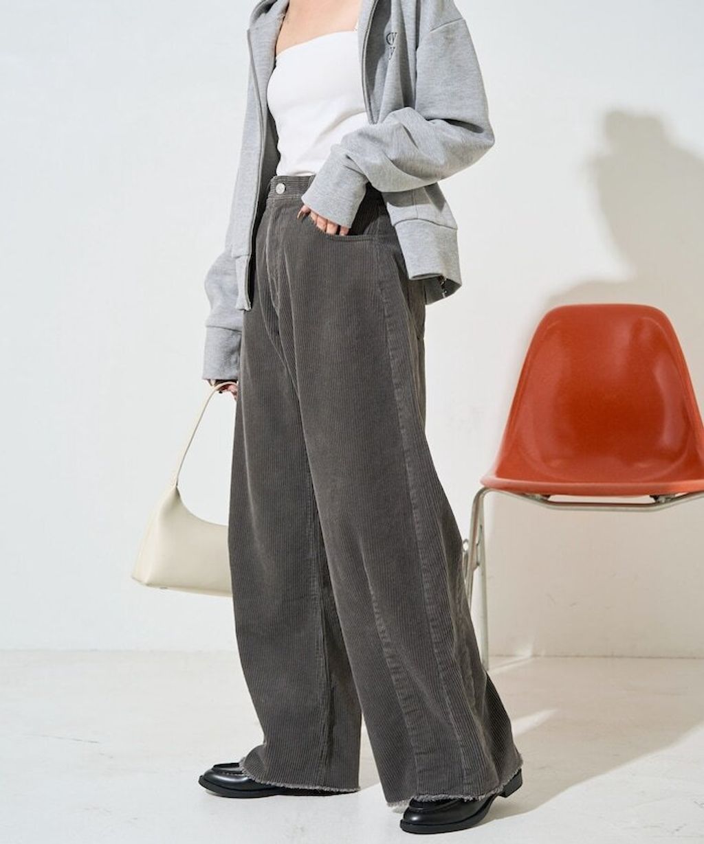 FREAKS STORE 細條紋燈芯絨顯瘦圓弧剪裁長褲_49