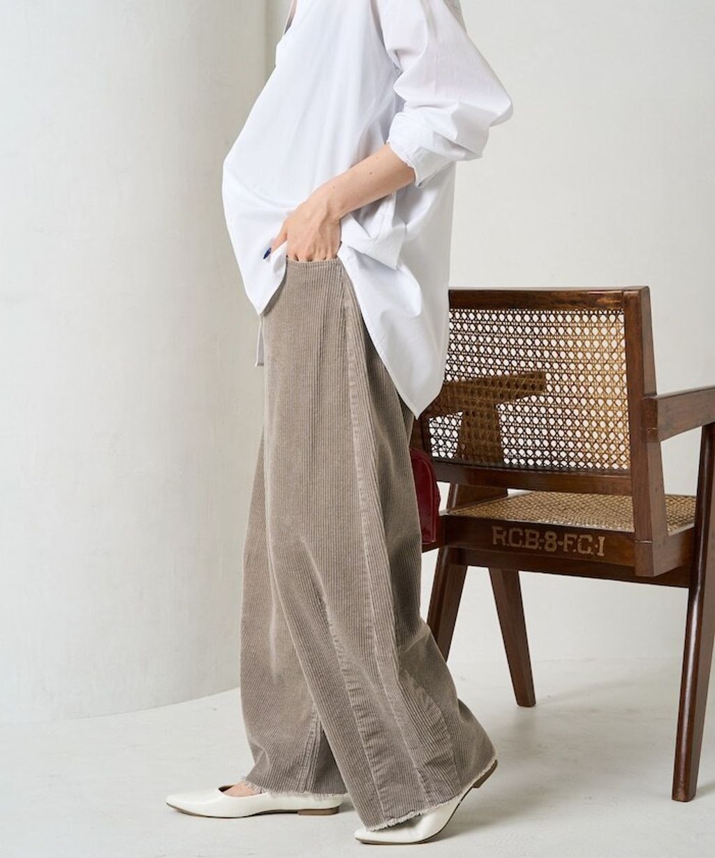 FREAKS STORE 細條紋燈芯絨顯瘦圓弧剪裁長褲_45