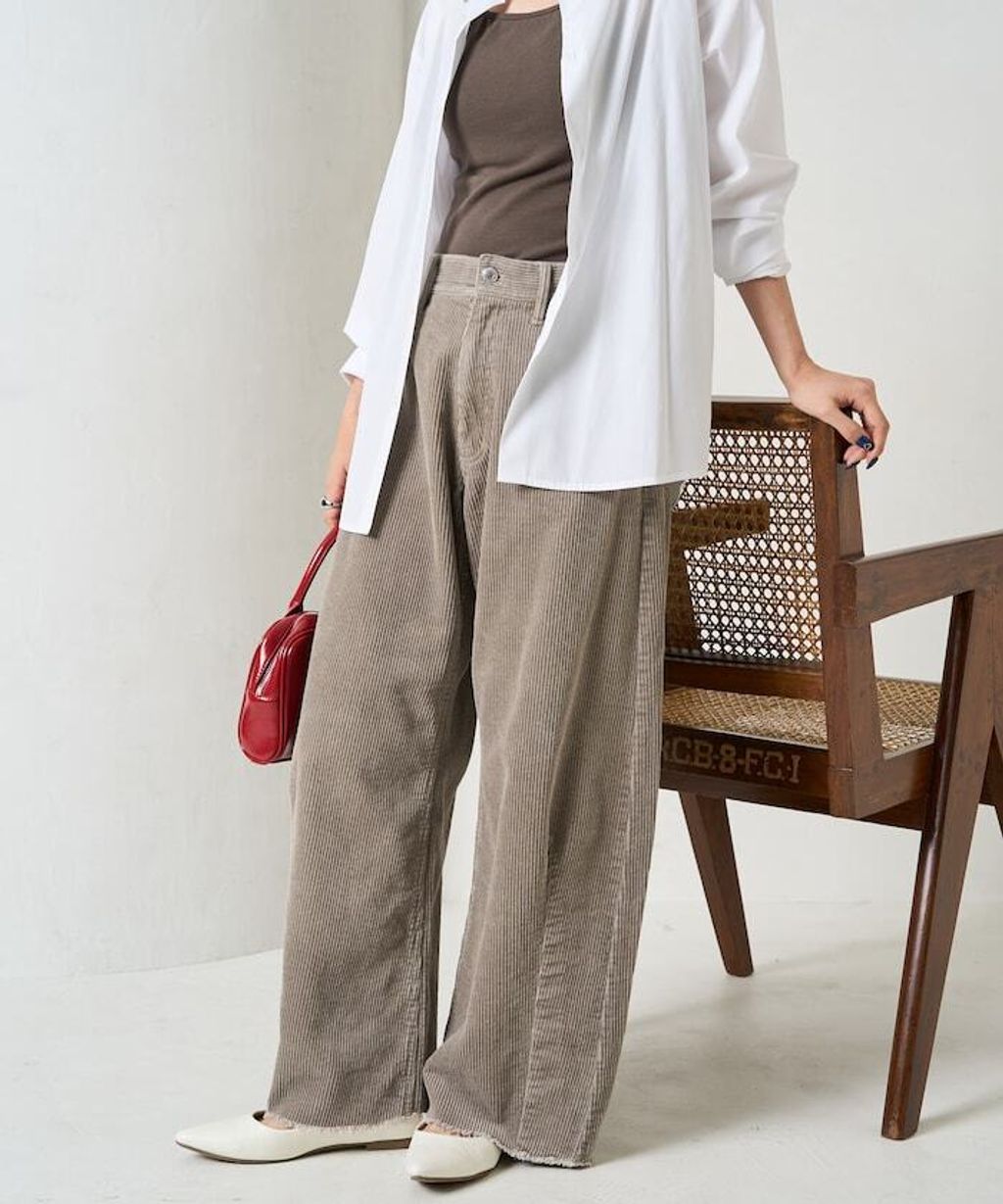FREAKS STORE 細條紋燈芯絨顯瘦圓弧剪裁長褲_39