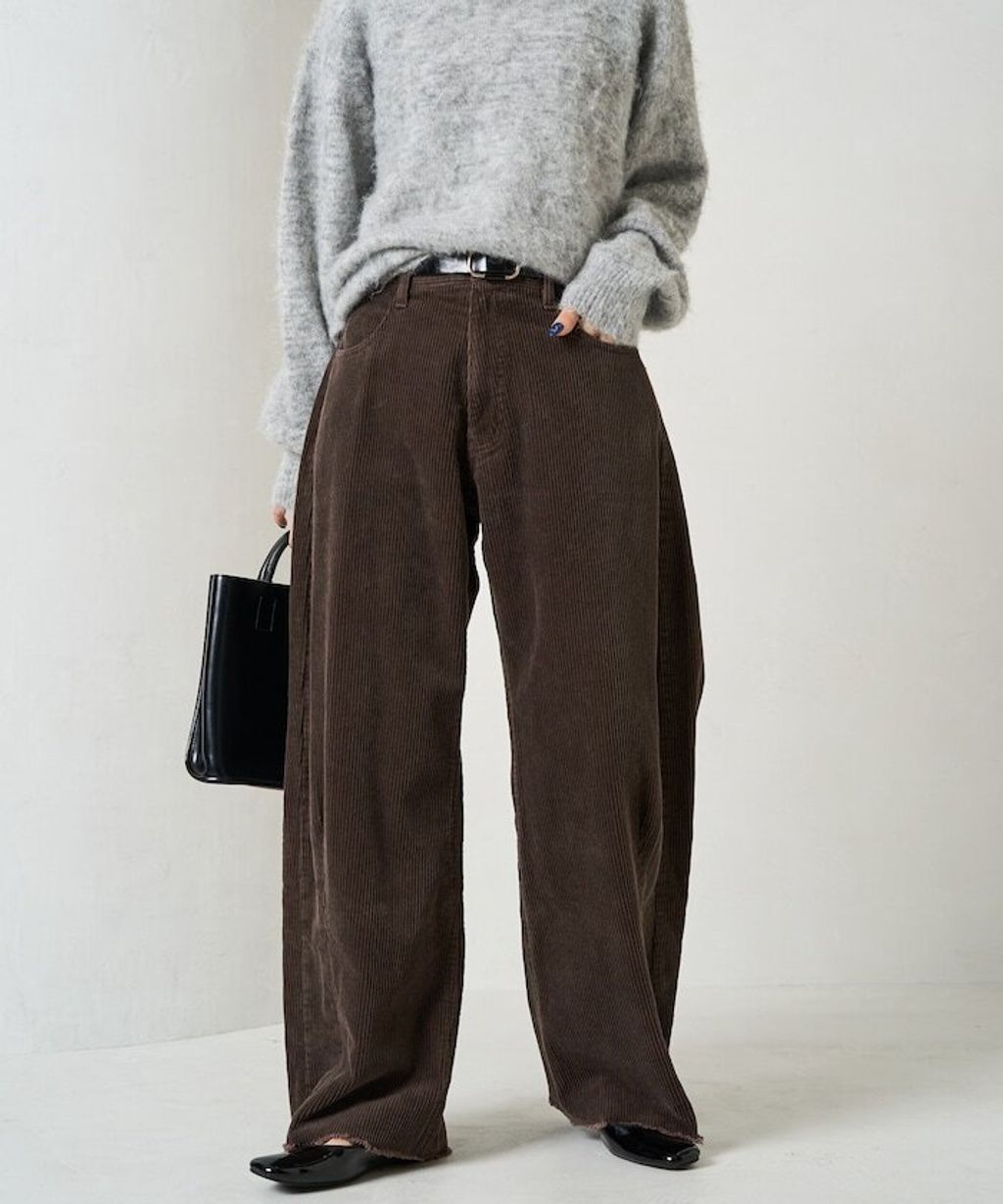 FREAKS STORE 細條紋燈芯絨顯瘦圓弧剪裁長褲_7