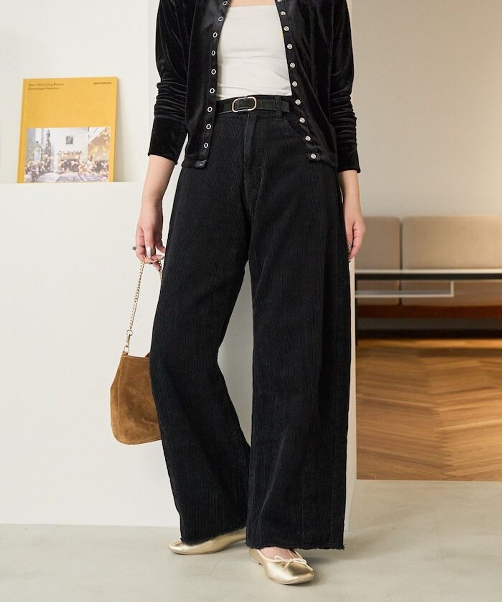 FREAKS STORE 細條紋燈芯絨顯瘦圓弧剪裁長褲_4