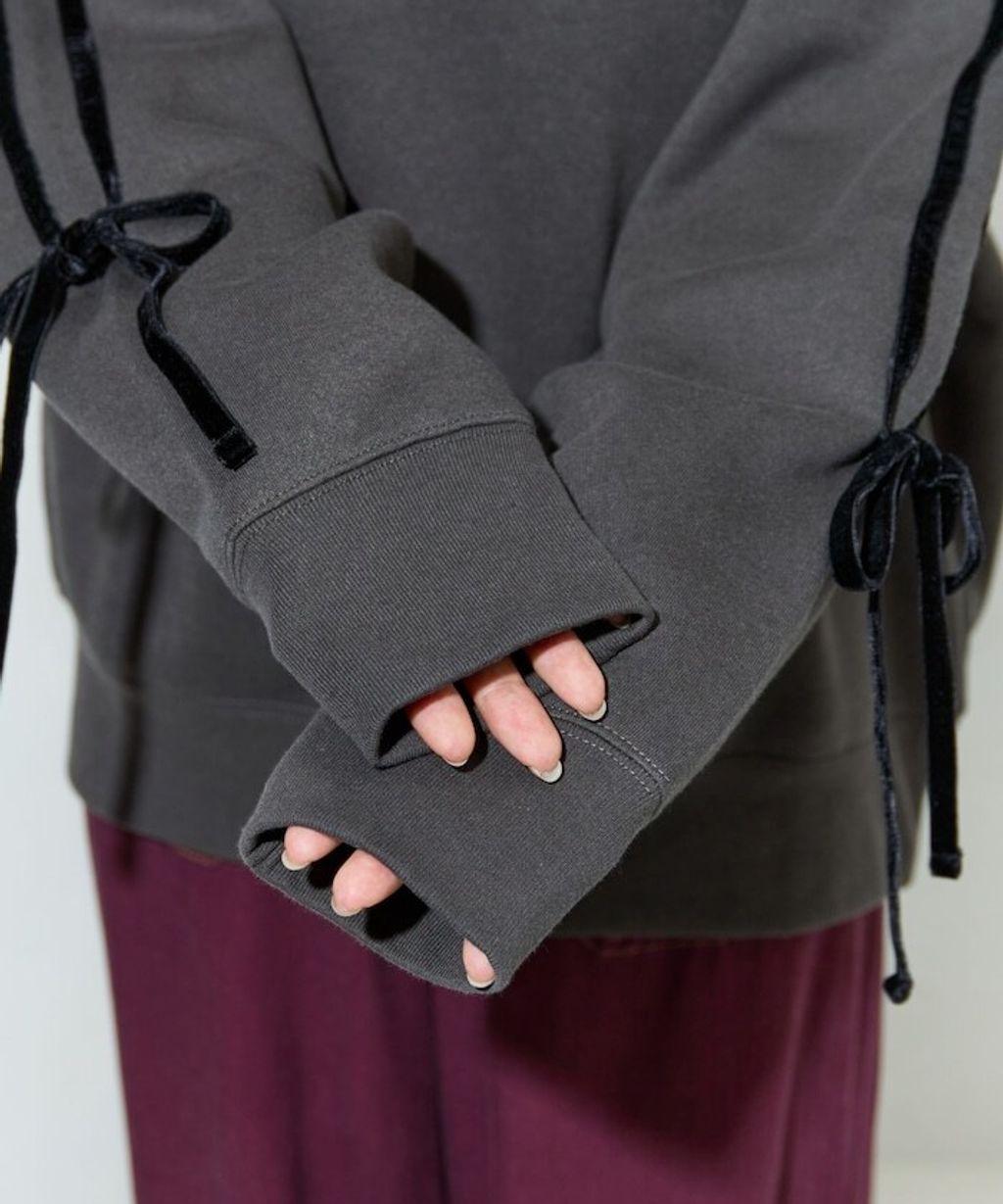 FREAKS STORE 天鵝絨緞帶內刷毛oversize大學T_45