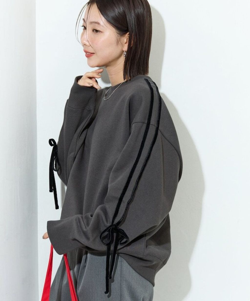 FREAKS STORE 天鵝絨緞帶內刷毛oversize大學T_31