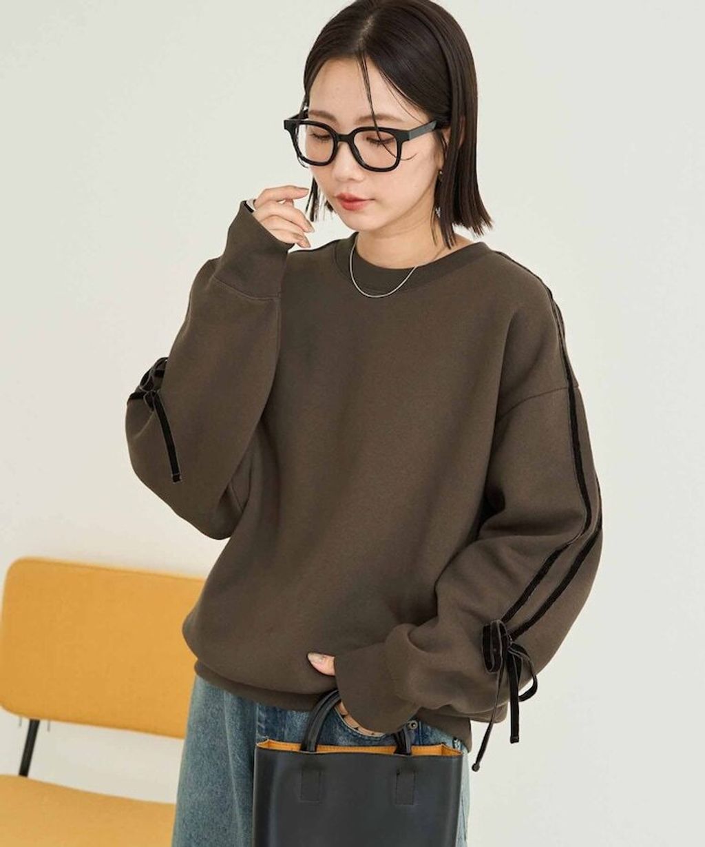 FREAKS STORE 天鵝絨緞帶內刷毛oversize大學T_12