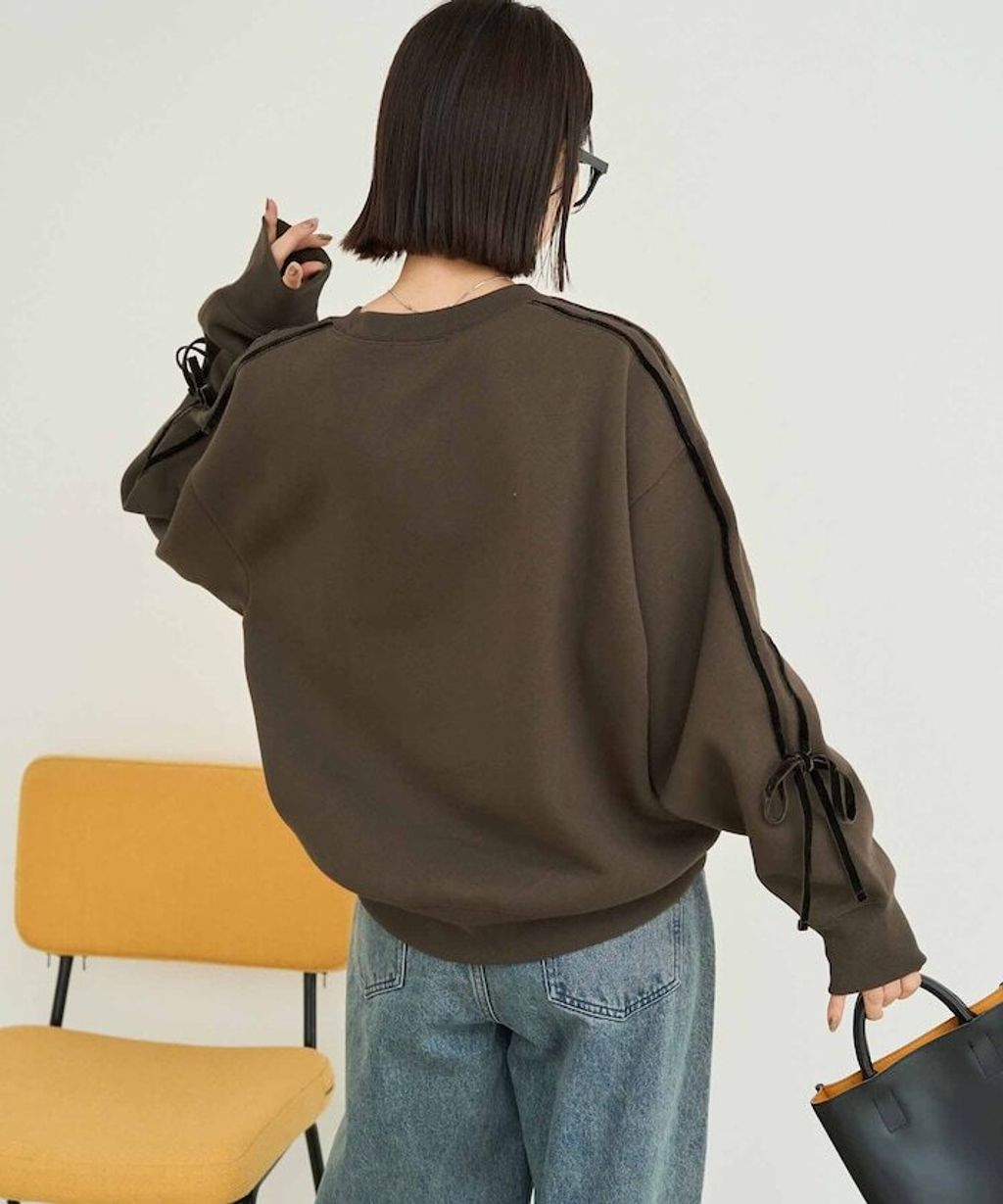 FREAKS STORE 天鵝絨緞帶內刷毛oversize大學T_8